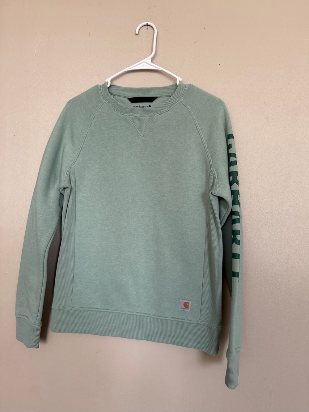Carhartt Sage Green Crew Sweatshirt with Sleeve Logo